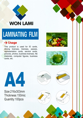 Пакетная пленка для ламинирования, глянцевая, 216х303мм (А4), 150мкм, WF